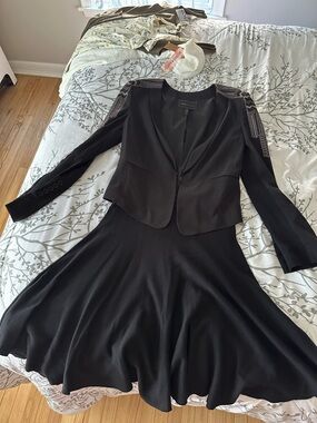 BCBGMaxAzria Black short jacket with Embellished Shoulders and glared skirt set